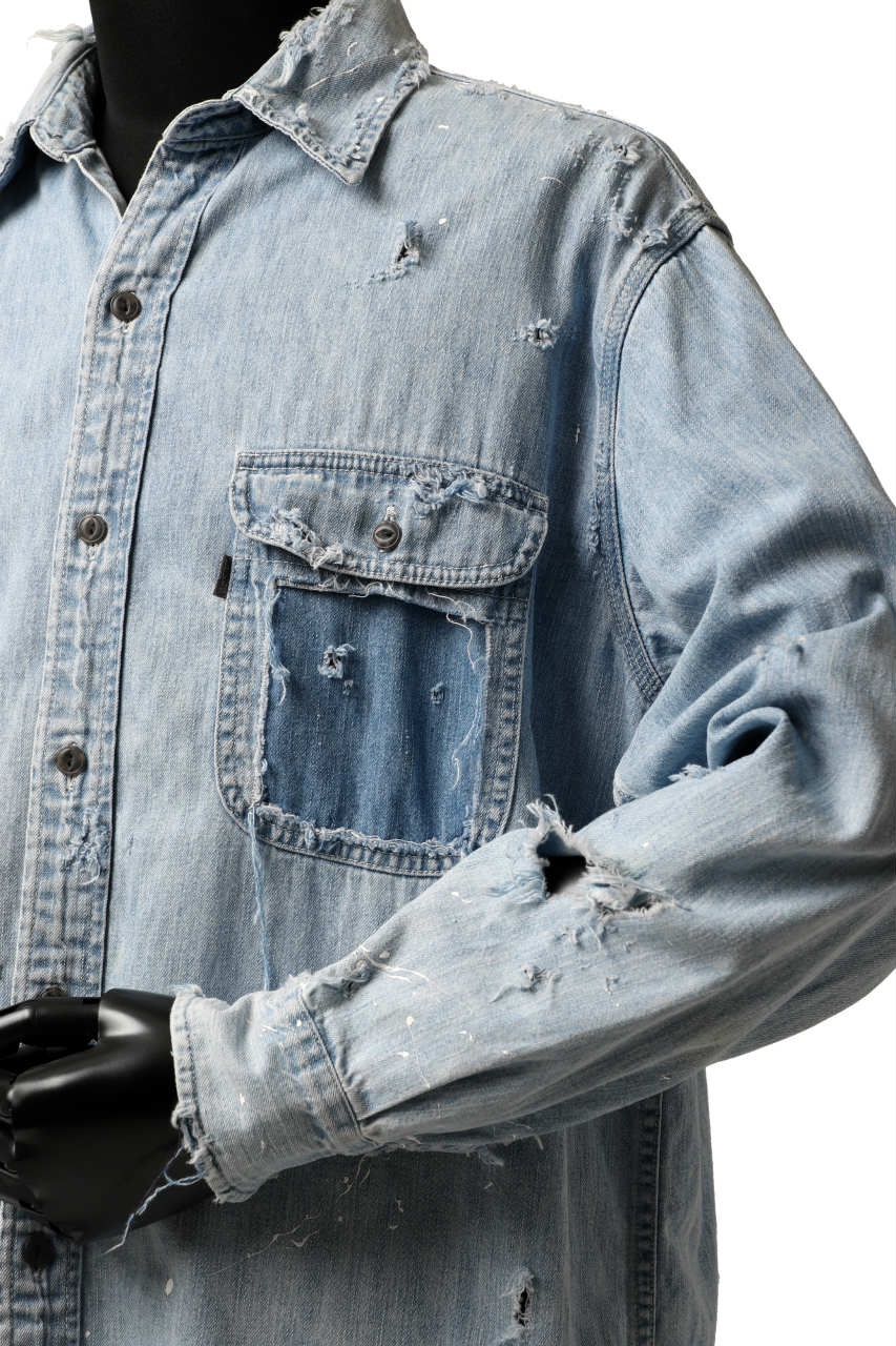 Load image into Gallery viewer, RESURRECTION HANDMADE vintage damage denim shirt (LIGHT BLUE)