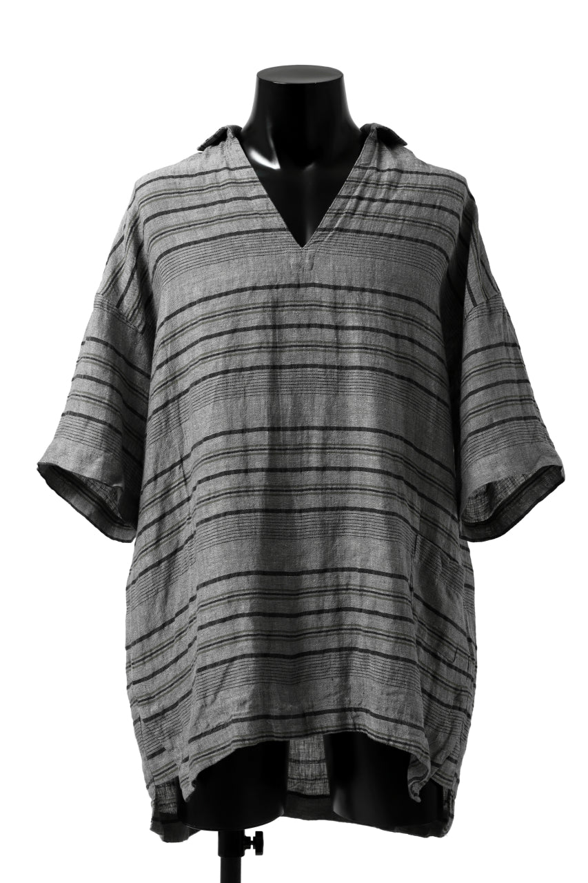 画像をギャラリービューアに読み込む, _vital half collar tunica tops / random border linen (GREY)