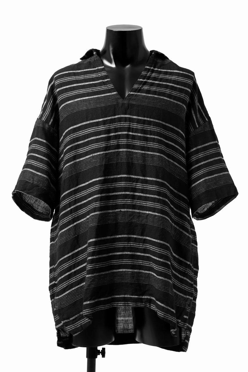 画像をギャラリービューアに読み込む, _vital half collar tunica tops / random border linen (BLACK)