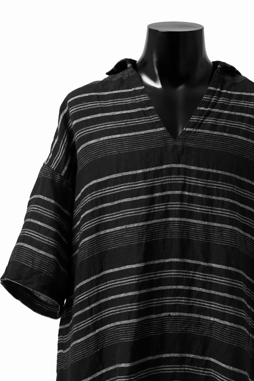 _vital half collar tunica tops / random border linen (BLACK)