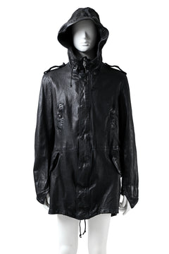 Load image into Gallery viewer, ISAMU KATAYAMA BACKLASH MODS COAT / GOAT LEATHER (GARMENT + SPRAY DYED BLACK)