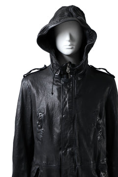 Load image into Gallery viewer, ISAMU KATAYAMA BACKLASH MODS COAT / GOAT LEATHER (GARMENT + SPRAY DYED BLACK)