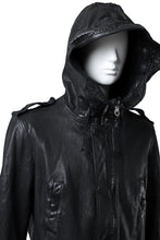 Load image into Gallery viewer, ISAMU KATAYAMA BACKLASH MODS COAT / GOAT LEATHER (GARMENT + SPRAY DYED BLACK)