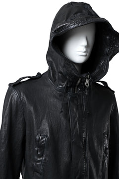 Load image into Gallery viewer, ISAMU KATAYAMA BACKLASH MODS COAT / GOAT LEATHER (GARMENT + SPRAY DYED BLACK)