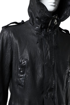 Load image into Gallery viewer, ISAMU KATAYAMA BACKLASH MODS COAT / GOAT LEATHER (GARMENT + SPRAY DYED BLACK)