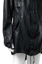 Load image into Gallery viewer, ISAMU KATAYAMA BACKLASH MODS COAT / GOAT LEATHER (GARMENT + SPRAY DYED BLACK)