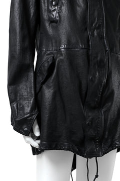 Load image into Gallery viewer, ISAMU KATAYAMA BACKLASH MODS COAT / GOAT LEATHER (GARMENT + SPRAY DYED BLACK)