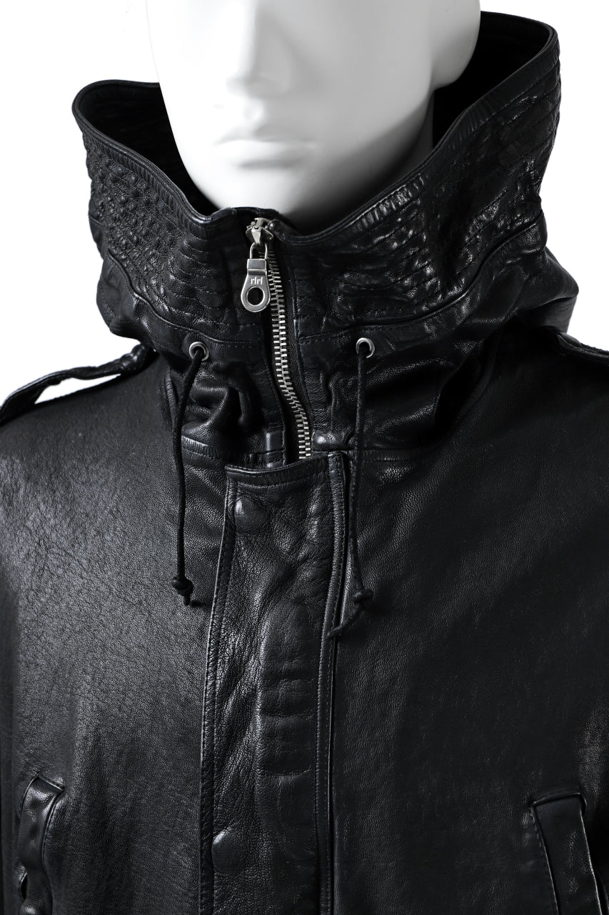 Load image into Gallery viewer, ISAMU KATAYAMA BACKLASH MODS COAT / GOAT LEATHER (GARMENT + SPRAY DYED BLACK)