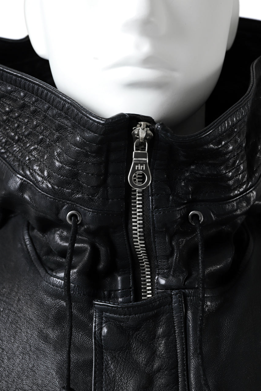 Load image into Gallery viewer, ISAMU KATAYAMA BACKLASH MODS COAT / GOAT LEATHER (GARMENT + SPRAY DYED BLACK)