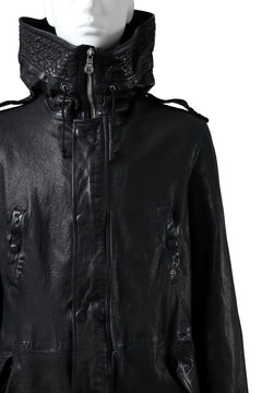 Load image into Gallery viewer, ISAMU KATAYAMA BACKLASH MODS COAT / GOAT LEATHER (GARMENT + SPRAY DYED BLACK)