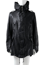 Load image into Gallery viewer, ISAMU KATAYAMA BACKLASH MODS COAT / GOAT LEATHER (GARMENT + SPRAY DYED BLACK)