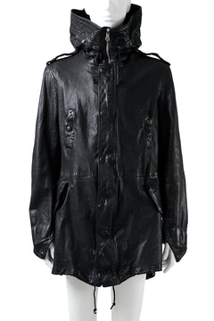Load image into Gallery viewer, ISAMU KATAYAMA BACKLASH MODS COAT / GOAT LEATHER (GARMENT + SPRAY DYED BLACK)