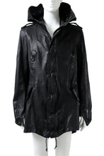 Load image into Gallery viewer, ISAMU KATAYAMA BACKLASH MODS COAT / GOAT LEATHER (GARMENT + SPRAY DYED BLACK)