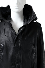 Load image into Gallery viewer, ISAMU KATAYAMA BACKLASH MODS COAT / GOAT LEATHER (GARMENT + SPRAY DYED BLACK)