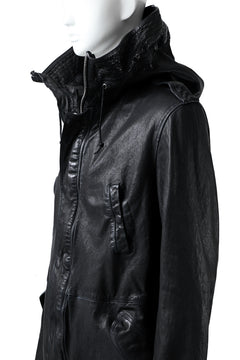Load image into Gallery viewer, ISAMU KATAYAMA BACKLASH MODS COAT / GOAT LEATHER (GARMENT + SPRAY DYED BLACK)