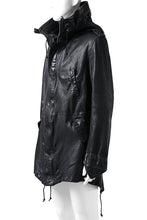 Load image into Gallery viewer, ISAMU KATAYAMA BACKLASH MODS COAT / GOAT LEATHER (GARMENT + SPRAY DYED BLACK)