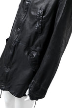 Load image into Gallery viewer, ISAMU KATAYAMA BACKLASH MODS COAT / GOAT LEATHER (GARMENT + SPRAY DYED BLACK)