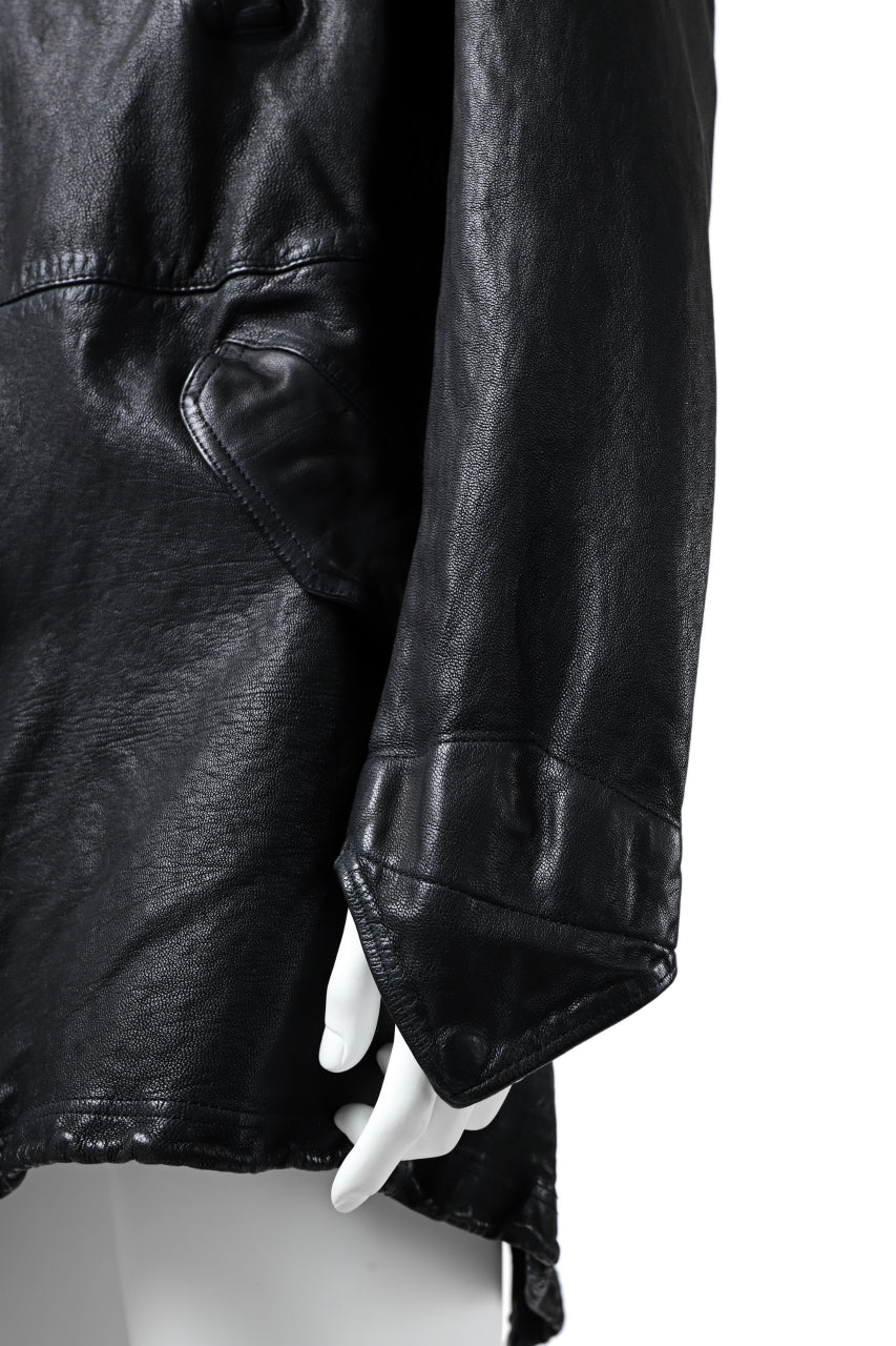 Load image into Gallery viewer, ISAMU KATAYAMA BACKLASH MODS COAT / GOAT LEATHER (GARMENT + SPRAY DYED BLACK)