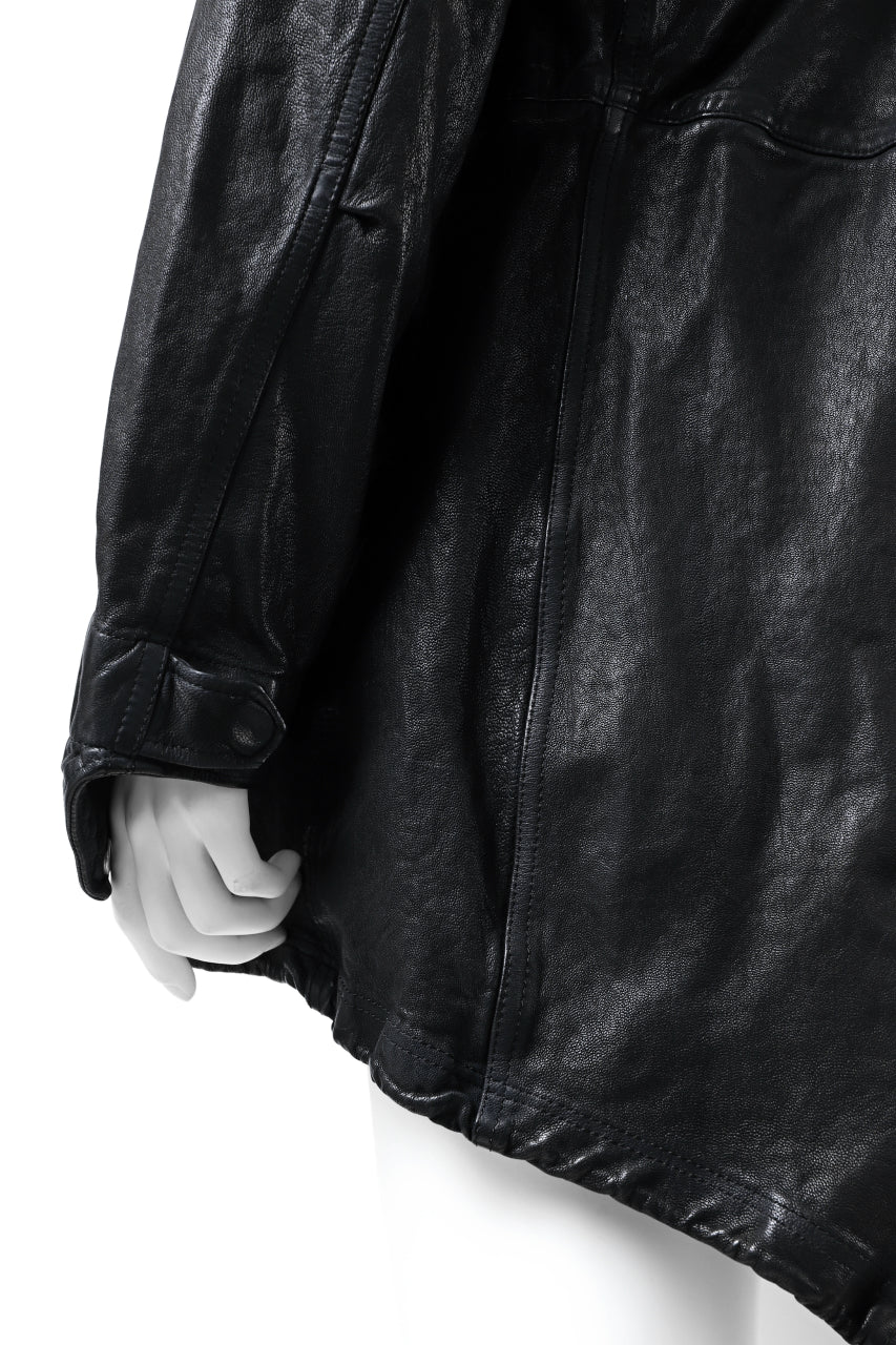 Load image into Gallery viewer, ISAMU KATAYAMA BACKLASH MODS COAT / GOAT LEATHER (GARMENT + SPRAY DYED BLACK)