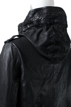 Load image into Gallery viewer, ISAMU KATAYAMA BACKLASH MODS COAT / GOAT LEATHER (GARMENT + SPRAY DYED BLACK)
