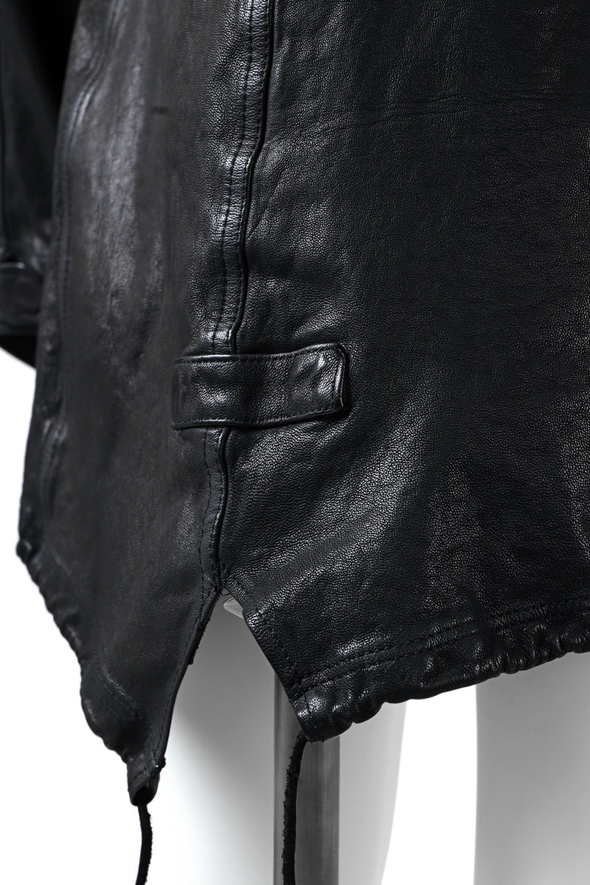 Load image into Gallery viewer, ISAMU KATAYAMA BACKLASH MODS COAT / GOAT LEATHER (GARMENT + SPRAY DYED BLACK)