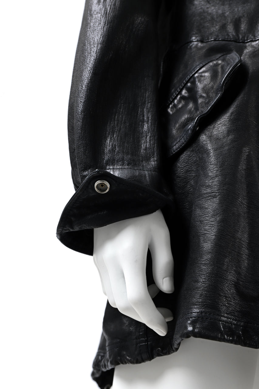 Load image into Gallery viewer, ISAMU KATAYAMA BACKLASH MODS COAT / GOAT LEATHER (GARMENT + SPRAY DYED BLACK)