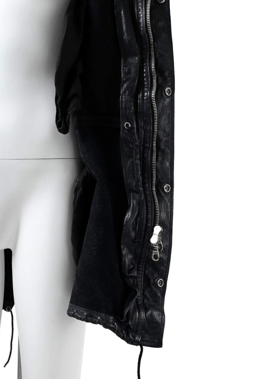 Load image into Gallery viewer, ISAMU KATAYAMA BACKLASH MODS COAT / GOAT LEATHER (GARMENT + SPRAY DYED BLACK)