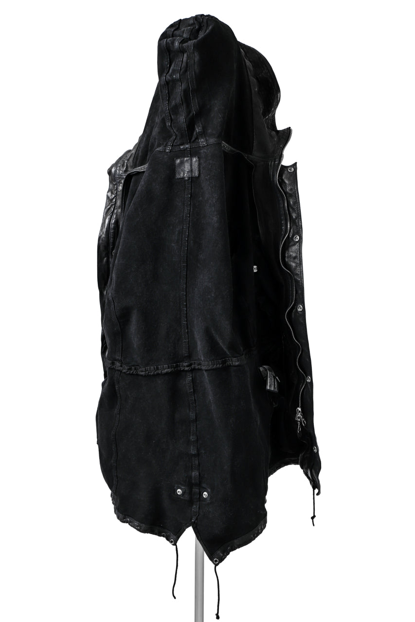 Load image into Gallery viewer, ISAMU KATAYAMA BACKLASH MODS COAT / GOAT LEATHER (GARMENT + SPRAY DYED BLACK)