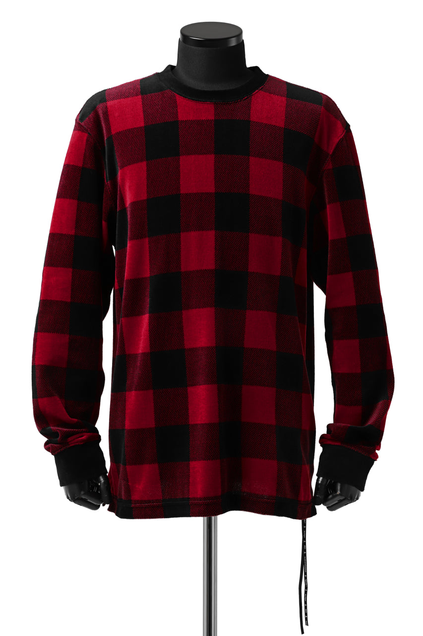 Load image into Gallery viewer, mastermind JAPAN BLOCK CHECK LS TOPS / JACQUARD VELOUR (RED)