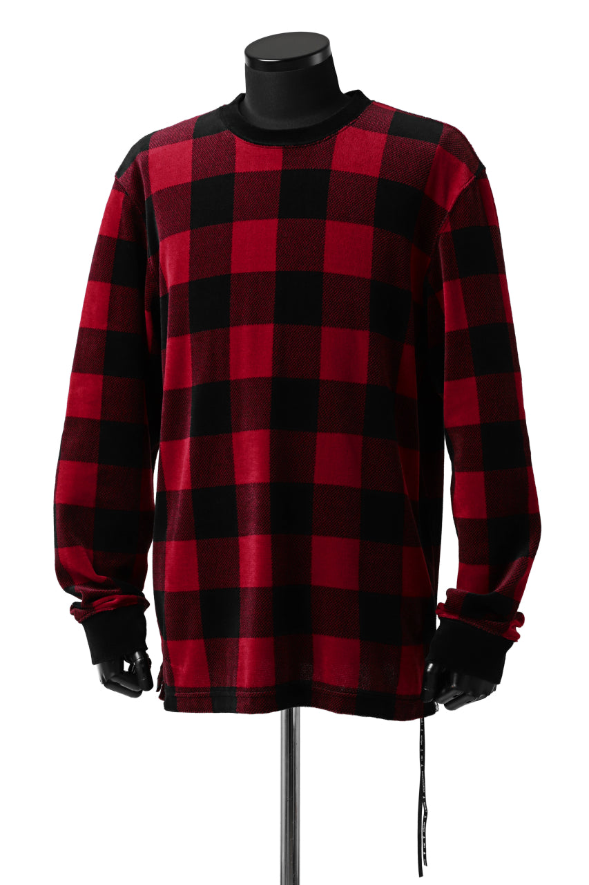 Load image into Gallery viewer, mastermind JAPAN BLOCK CHECK LS TOPS / JACQUARD VELOUR (RED)
