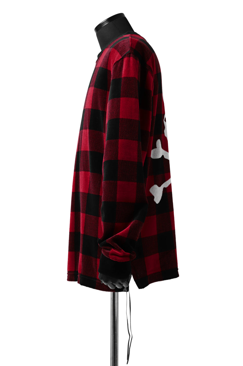 Load image into Gallery viewer, mastermind JAPAN BLOCK CHECK LS TOPS / JACQUARD VELOUR (RED)