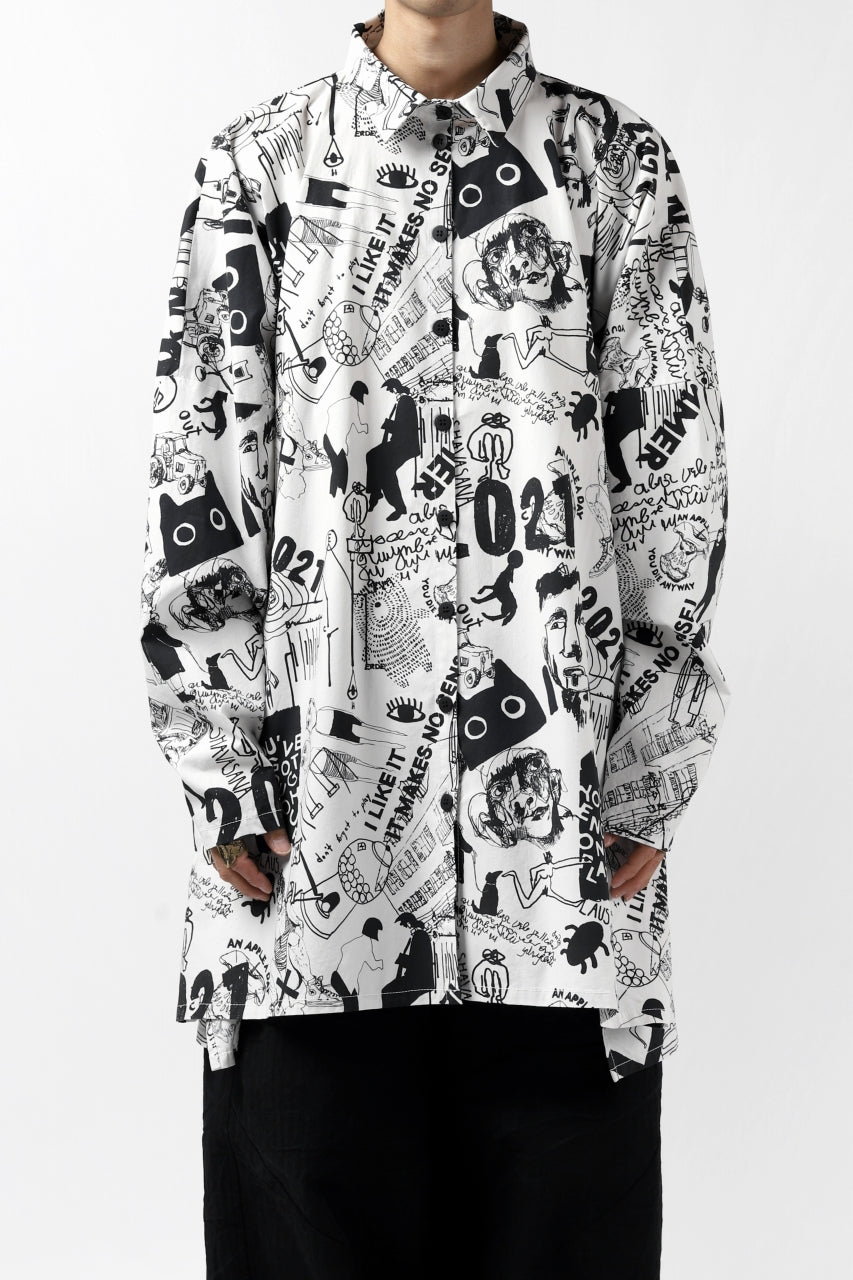 PAL OFFNER OVER SIZED SHIRT / STRETCH COTTON (SCRIBBLE PRINT)
