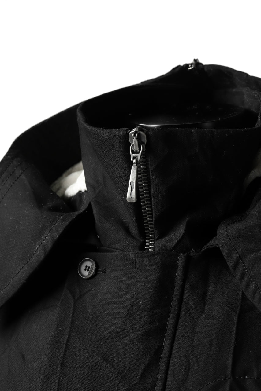 画像をギャラリービューアに読み込む, masnada MILITARY HOODIE LONG PARKA COAT with BOA LINNER /  COTONE STROPICCIATO (BLACK)