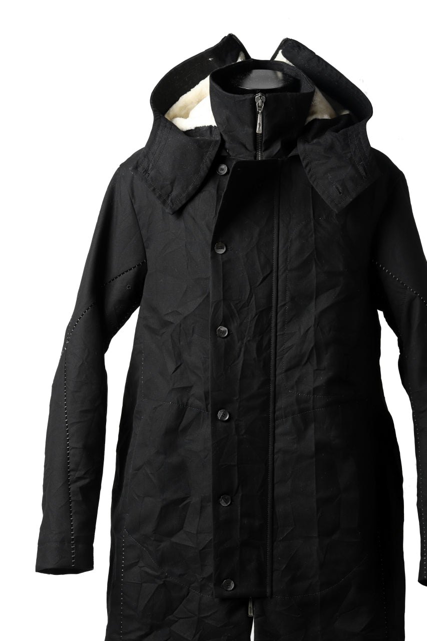 画像をギャラリービューアに読み込む, masnada MILITARY HOODIE LONG PARKA COAT with BOA LINNER /  COTONE STROPICCIATO (BLACK)