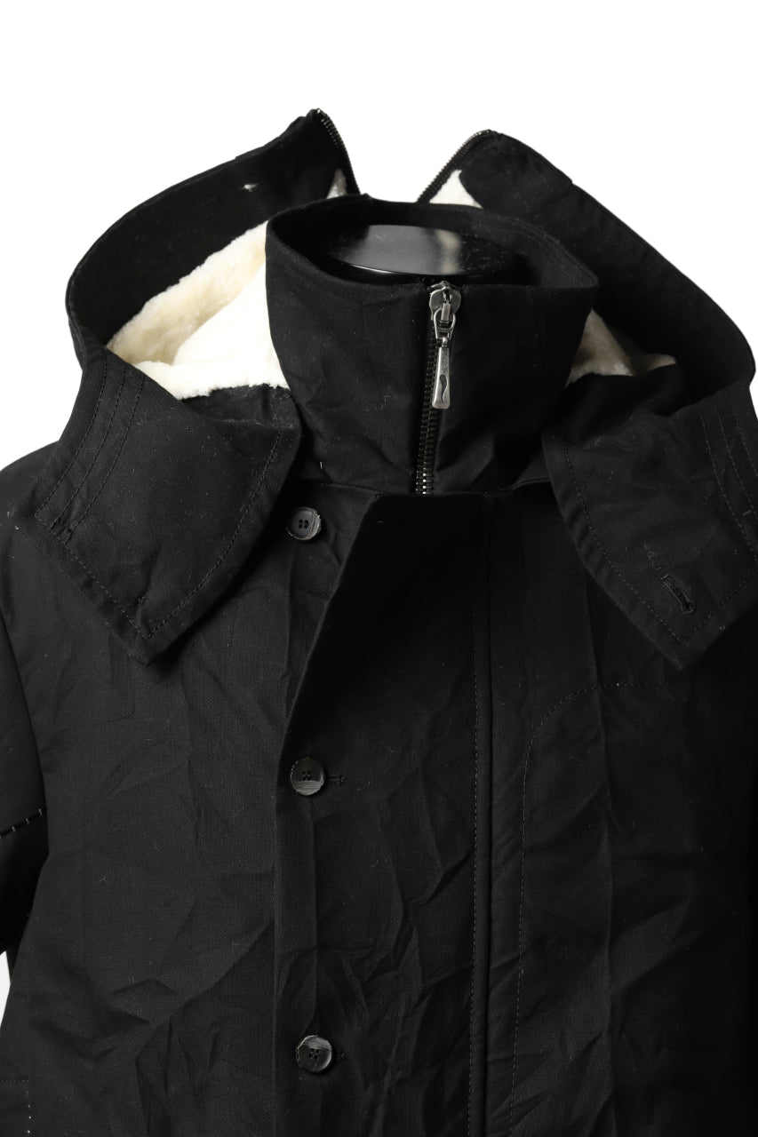 画像をギャラリービューアに読み込む, masnada MILITARY HOODIE LONG PARKA COAT with BOA LINNER /  COTONE STROPICCIATO (BLACK)