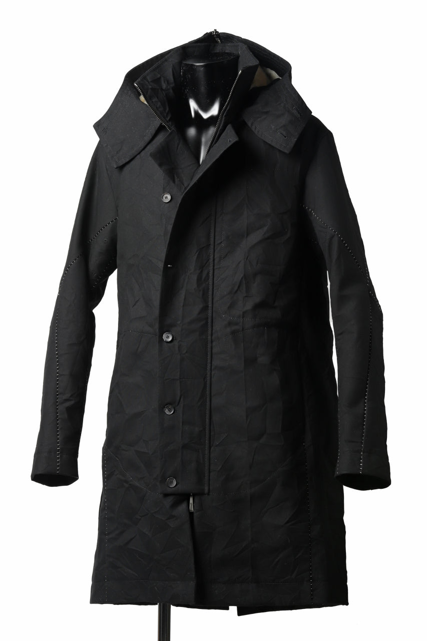 画像をギャラリービューアに読み込む, masnada MILITARY HOODIE LONG PARKA COAT with BOA LINNER /  COTONE STROPICCIATO (BLACK)