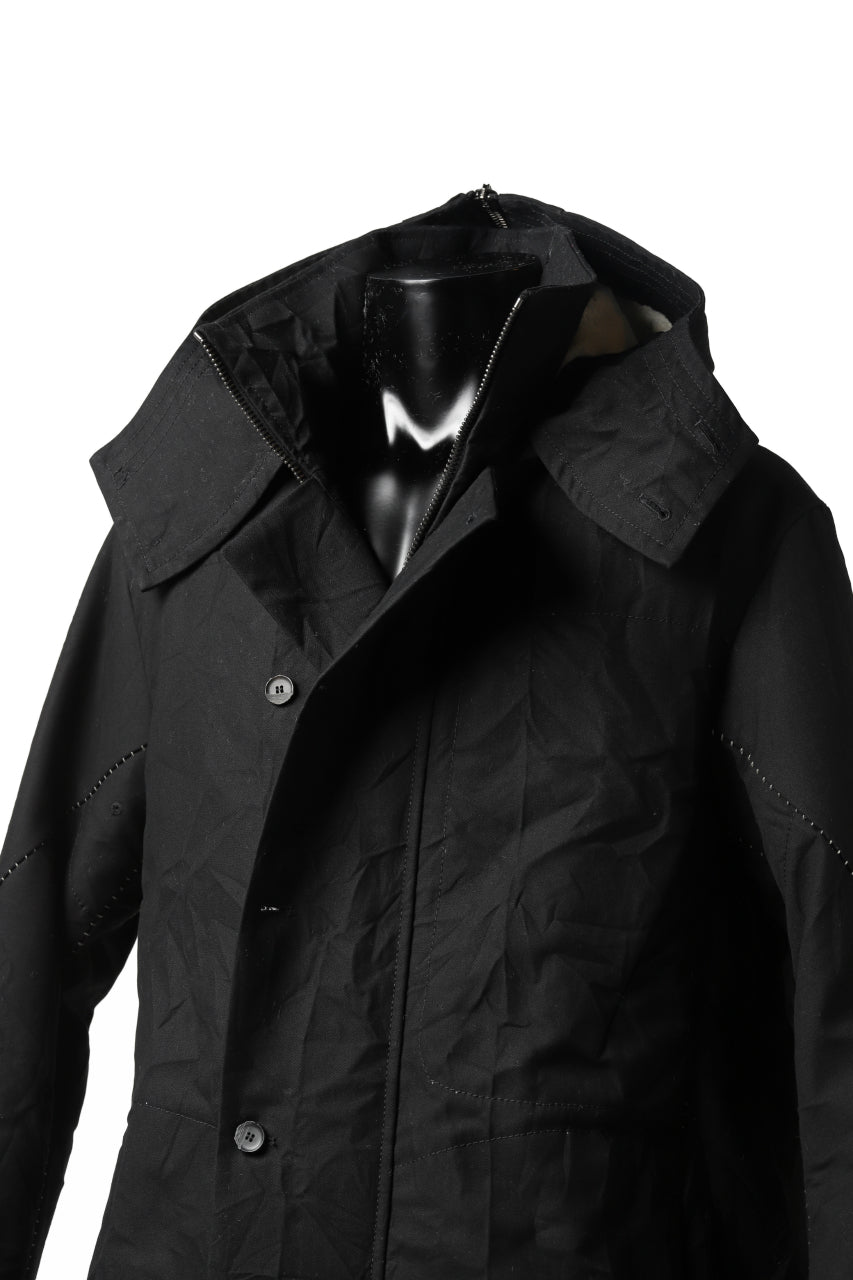 画像をギャラリービューアに読み込む, masnada MILITARY HOODIE LONG PARKA COAT with BOA LINNER /  COTONE STROPICCIATO (BLACK)