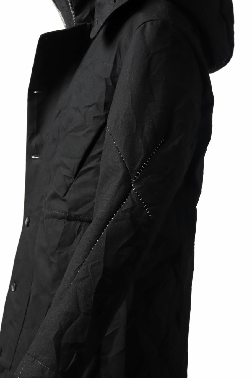 画像をギャラリービューアに読み込む, masnada MILITARY HOODIE LONG PARKA COAT with BOA LINNER /  COTONE STROPICCIATO (BLACK)