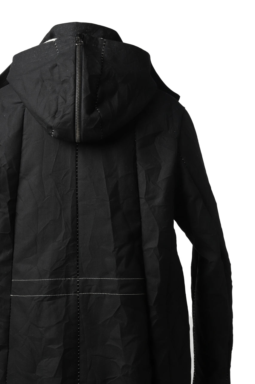 画像をギャラリービューアに読み込む, masnada MILITARY HOODIE LONG PARKA COAT with BOA LINNER /  COTONE STROPICCIATO (BLACK)