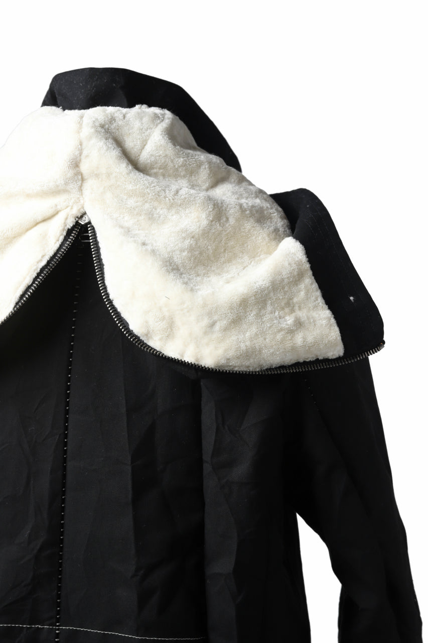 画像をギャラリービューアに読み込む, masnada MILITARY HOODIE LONG PARKA COAT with BOA LINNER /  COTONE STROPICCIATO (BLACK)