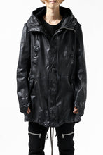 Load image into Gallery viewer, ISAMU KATAYAMA BACKLASH MODS COAT / GOAT LEATHER (GARMENT + SPRAY DYED BLACK)