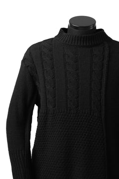 画像をギャラリービューアに読み込む, ISAMU KATAYAMA BACKLASH MOCK NECK PATCHWORK KNIT PULLOVER / ALPACA WOOL (BLACK)