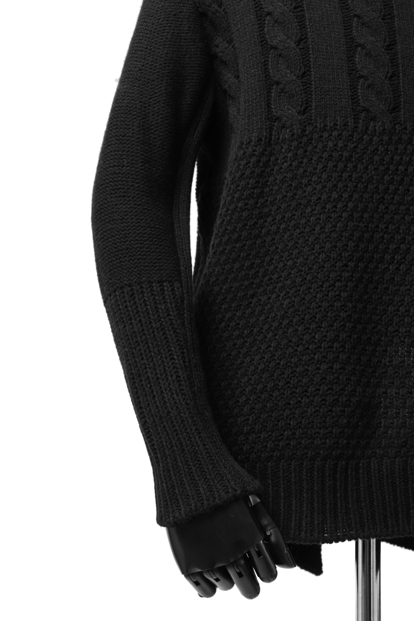 画像をギャラリービューアに読み込む, ISAMU KATAYAMA BACKLASH MOCK NECK PATCHWORK KNIT PULLOVER / ALPACA WOOL (BLACK)