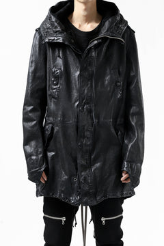 Load image into Gallery viewer, ISAMU KATAYAMA BACKLASH MODS COAT / GOAT LEATHER (GARMENT + SPRAY DYED BLACK)