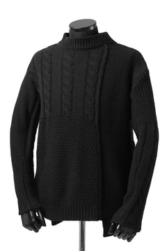 画像をギャラリービューアに読み込む, ISAMU KATAYAMA BACKLASH MOCK NECK PATCHWORK KNIT PULLOVER / ALPACA WOOL (BLACK)