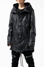Load image into Gallery viewer, ISAMU KATAYAMA BACKLASH MODS COAT / GOAT LEATHER (GARMENT + SPRAY DYED BLACK)