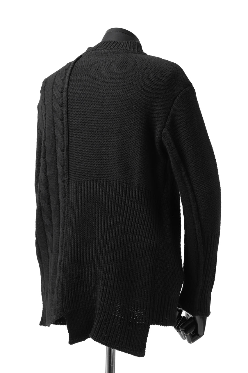 画像をギャラリービューアに読み込む, ISAMU KATAYAMA BACKLASH MOCK NECK PATCHWORK KNIT PULLOVER / ALPACA WOOL (BLACK)