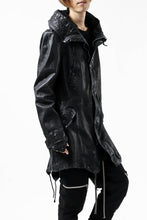 Load image into Gallery viewer, ISAMU KATAYAMA BACKLASH MODS COAT / GOAT LEATHER (GARMENT + SPRAY DYED BLACK)