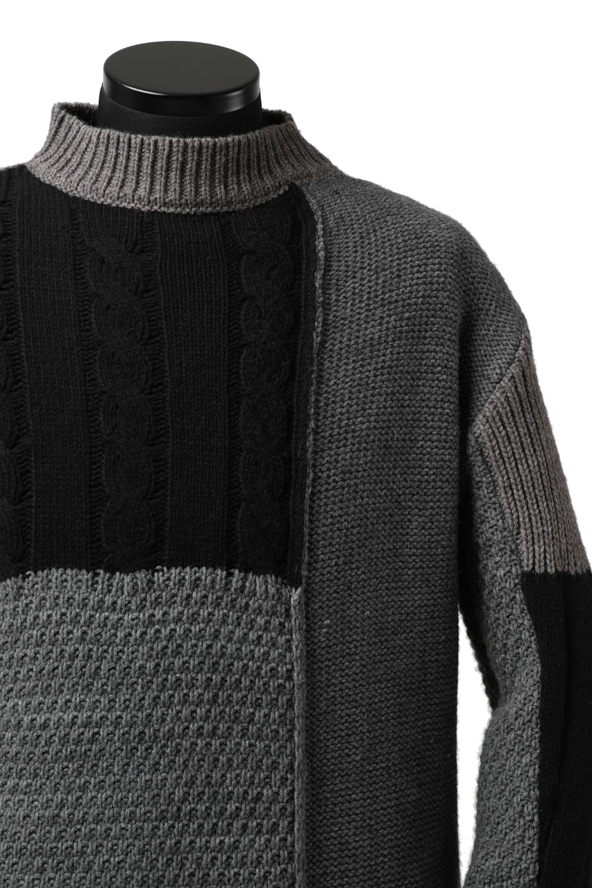 Load image into Gallery viewer, ISAMU KATAYAMA BACKLASH MOCK NECK PATCHWORK KNIT PULLOVER / ALPACA WOOL (GREY)