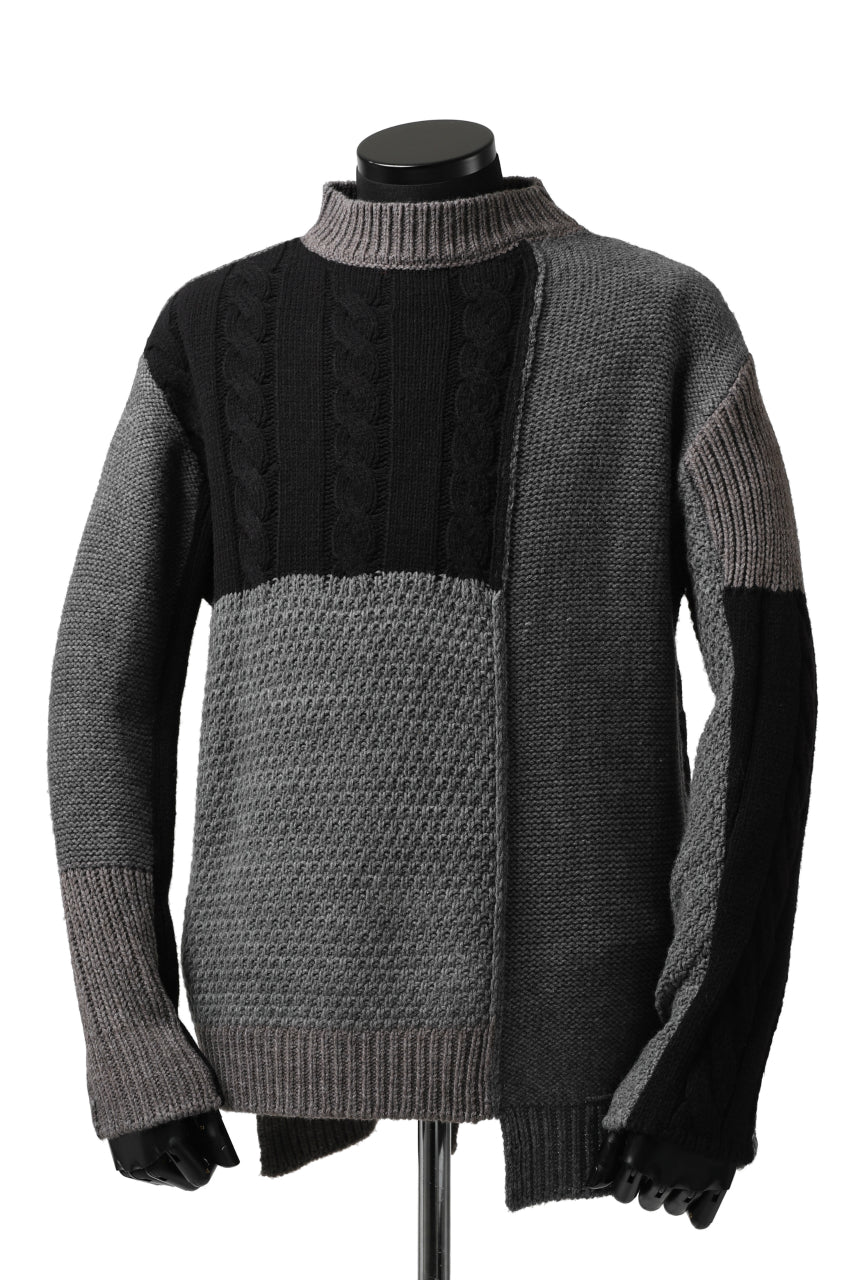 Load image into Gallery viewer, ISAMU KATAYAMA BACKLASH MOCK NECK PATCHWORK KNIT PULLOVER / ALPACA WOOL (GREY)